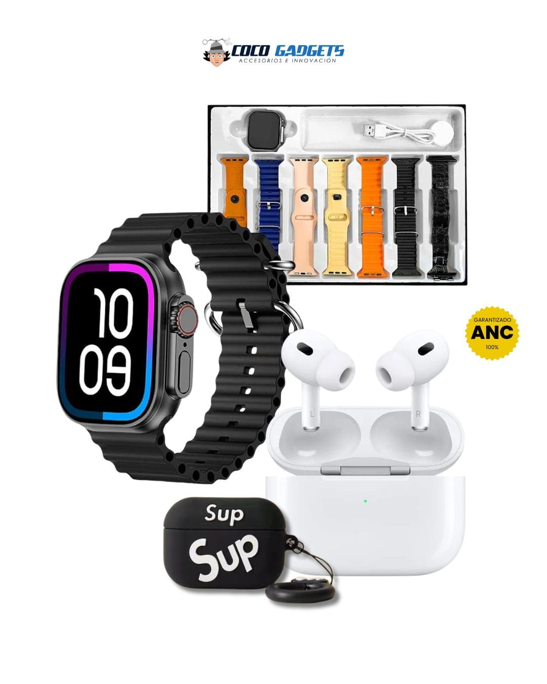 ULTRA COMBO PREMIUM⌚🎧 Smartwatch Ultra 7 pulsos + AirPods Pro 2 ANC