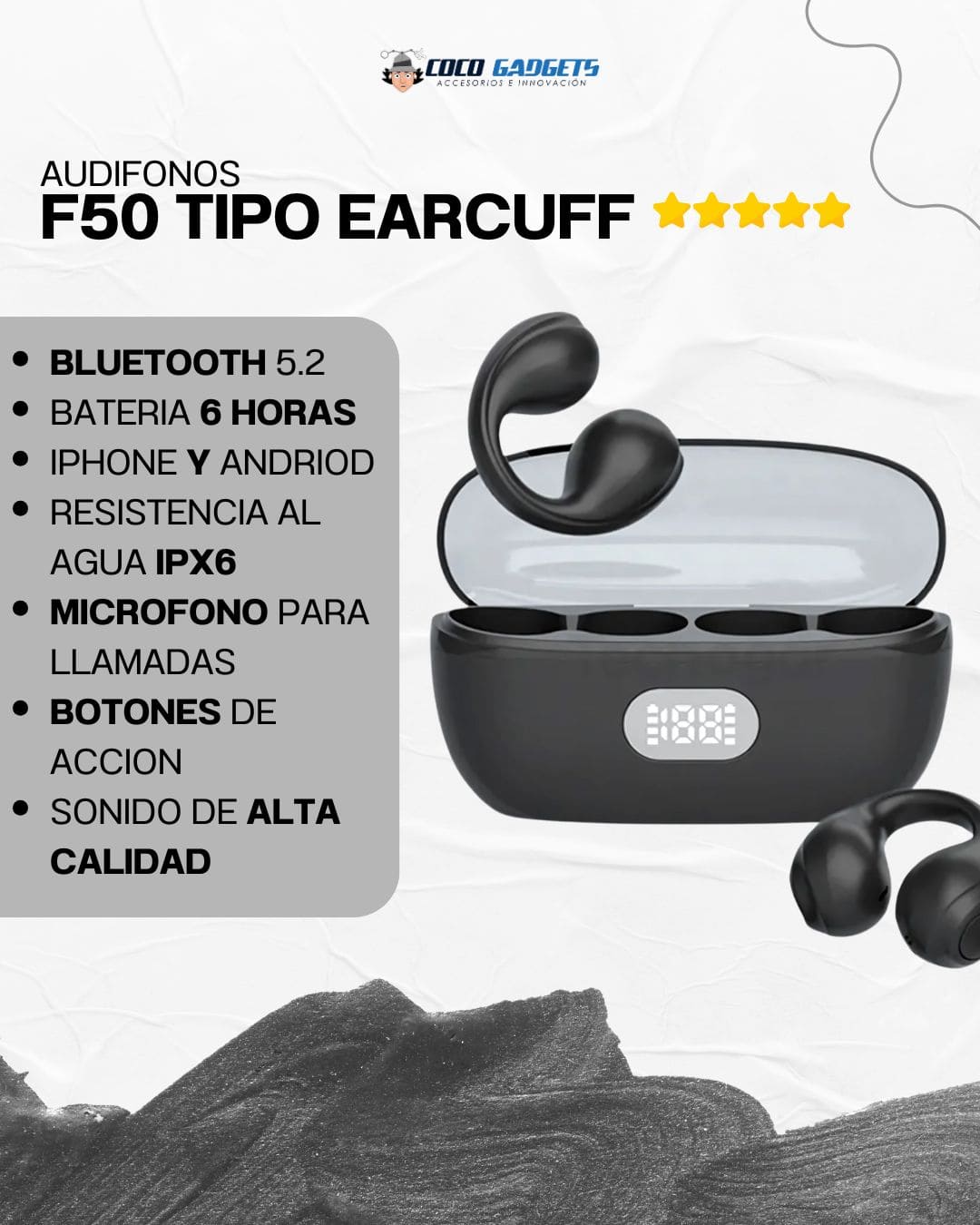 Audifonos EarCuff F50 (2025) - Cocogadgets