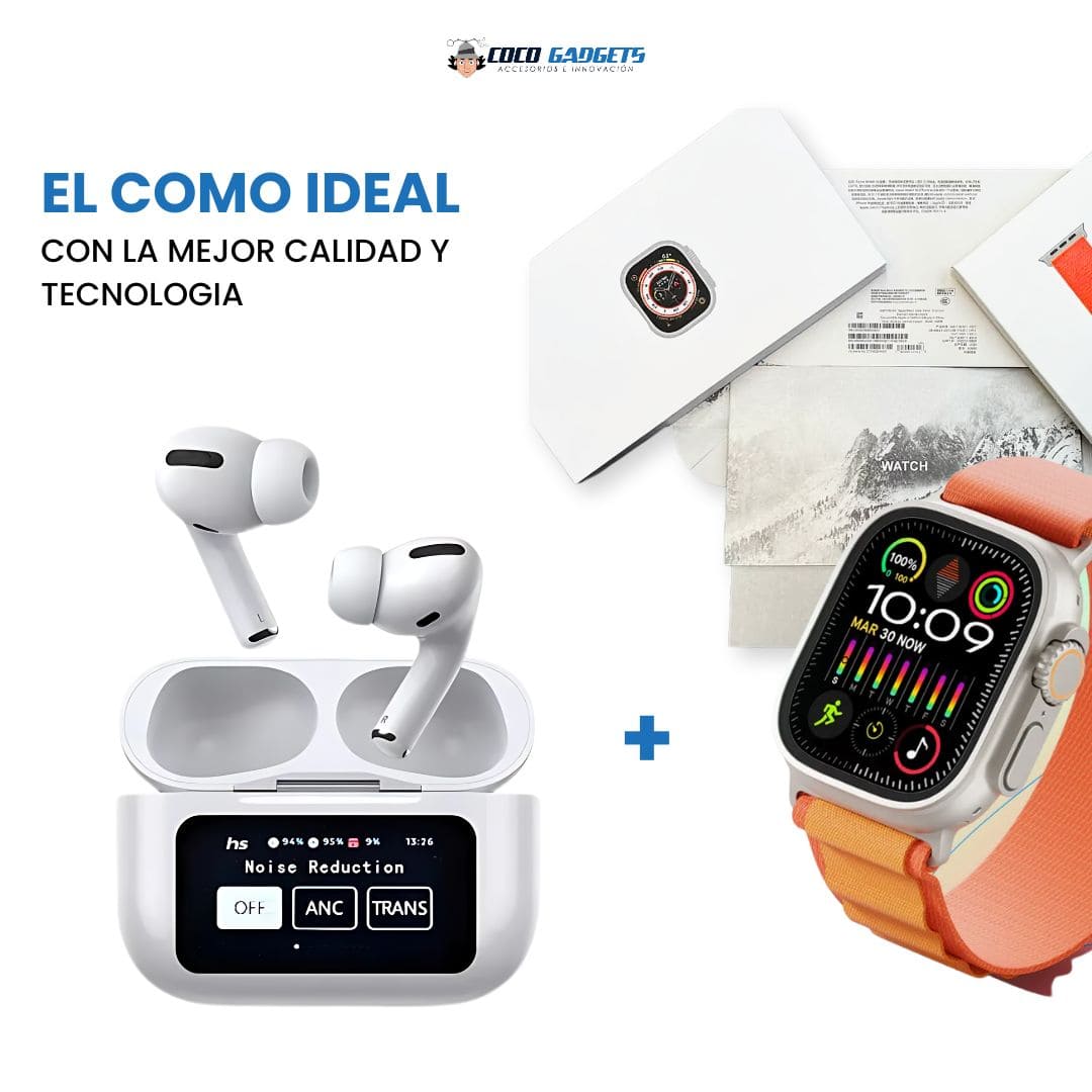 Combo Grandioso ⌚🎧 AirPods con pantalla + Smartwatch Ultra 2 Amoled - Cocogadgets